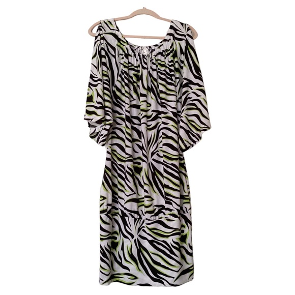 Dresses & Skirts - Y2K Women’s Neon White & Black Zebra Print 3/4 Slit Sleeves Off The Shoulder LG